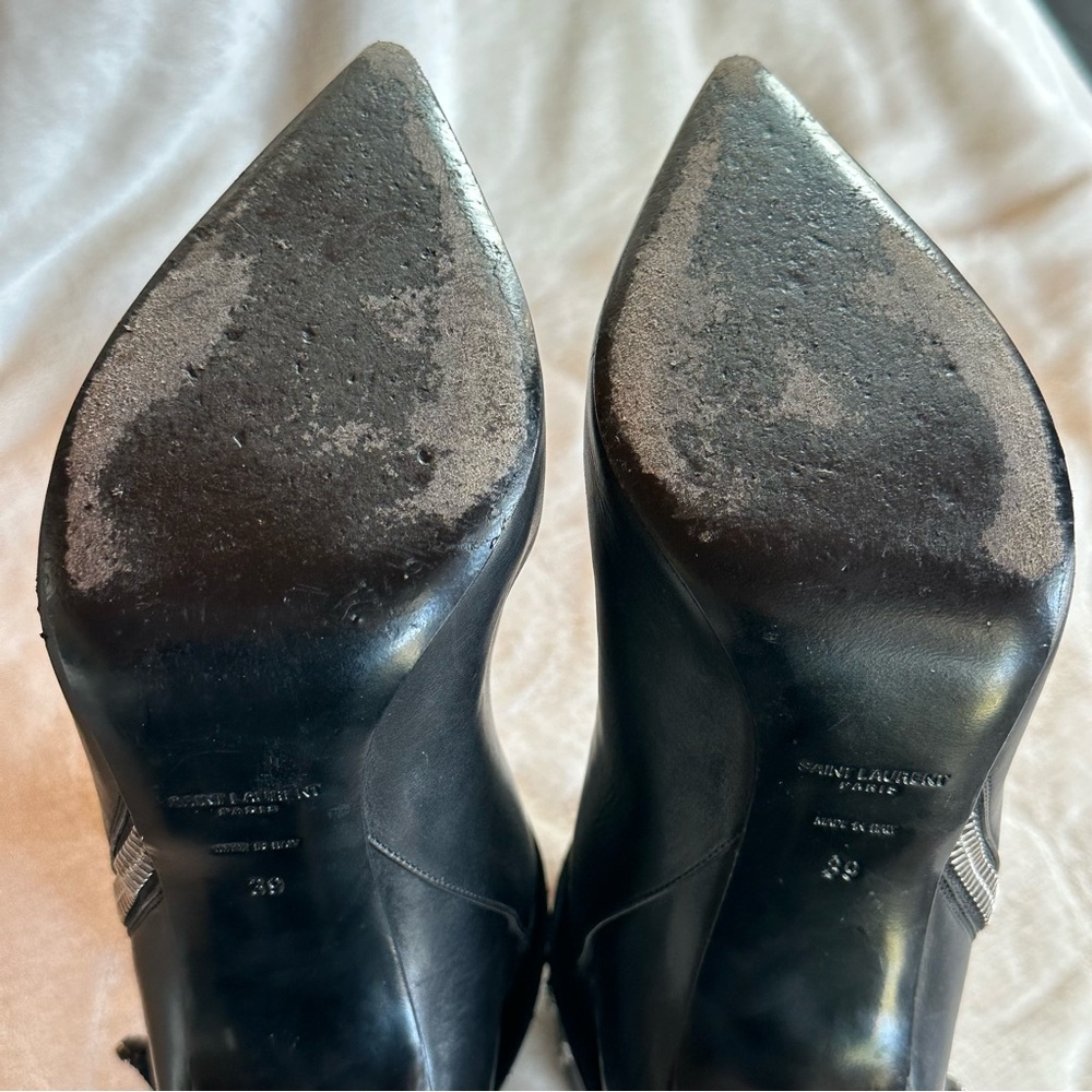 YSL Saint Laurent Black Studded Heeled Boots Size 39 European 4.75 inch Luxury - Picture 15 of 17
